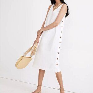 NWOT Madewell Line-Cotton Side-Button Midi Dress - Medium